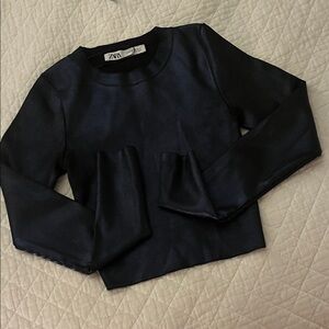 Zara Navy Metallic Long Sleeve Tee